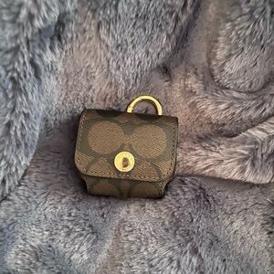 Coach Small Signature Leather Earbuds Pouch in Dark Brown with Gold Hardware